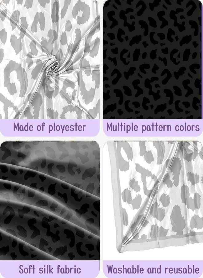 BHAHB 2PCS Silk Feeling Scarf 27.5 Inches Satin Large Square Head Hair Wrap Scarves Bandanas Cute Aesthetic for Women Girls-Black White Leopard - Image 3